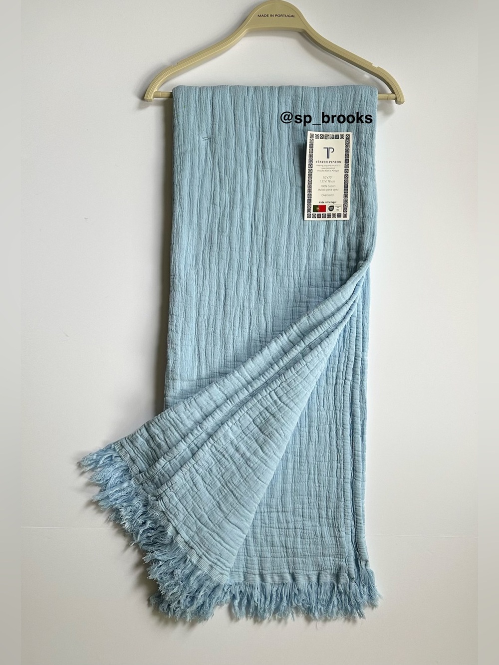 🎁Texteis Penedo Throw Blanket - Made in Portugal Mallow Cotton Coastal BlueThrow